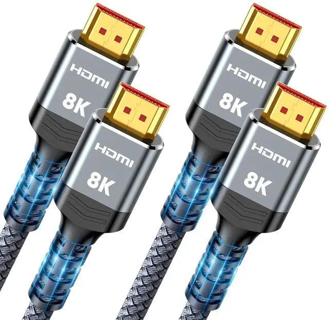 Main image of 2-Pack 15FT 8K HDMI 2.1 Cable, Slim Braided Ultra High Speed HDMI Cord, 48Gbps Bandwidth, Support 4K@120Hz 8K@60Hz HDCP 2.2/2.3 Dynamic HDR eARC DTS:X, Compatible with RTX 3090 PS5 Roku TV HDTV Blu-ra