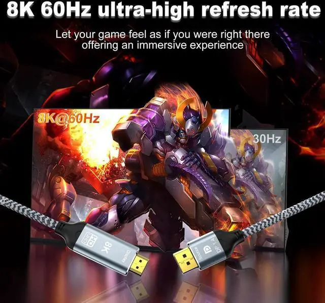 Alt view image 2 of 7 - 6.6FT DisplayPort to HDMI 8K Cable, Uni-Directional DP 1.4 Source to HDMI 2.1 Display Cord, 8K@60Hz 4K@120Hz HDCP 2.3 HDR10 Compatible with AMD NVIDIA PC Monitor
