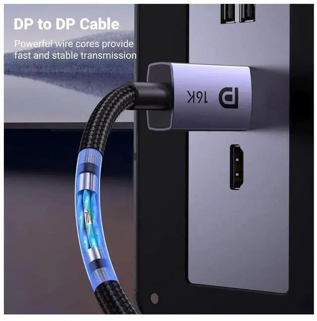 Alt view image 7 of 7 - UGREEN 3.3FT DisplayPort 2.1 Cable, 16K 40Gbps Braided DP Cord, 8K@240Hz 4K@240Hz HDR HDCP DSC 1.2a, FreeSync G-Sync Compatible with Graphics Card PC Monitor