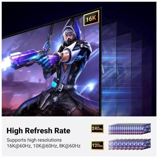 Alt view image 6 of 7 - UGREEN 3.3FT DisplayPort 2.1 Cable, 16K 40Gbps Braided DP Cord, 8K@240Hz 4K@240Hz HDR HDCP DSC 1.2a, FreeSync G-Sync Compatible with Graphics Card PC Monitor