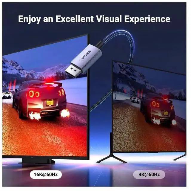 Alt view image 3 of 7 - UGREEN 3.3FT DisplayPort 2.1 Cable, 16K 40Gbps Braided DP Cord, 8K@240Hz 4K@240Hz HDR HDCP DSC 1.2a, FreeSync G-Sync Compatible with Graphics Card PC Monitor