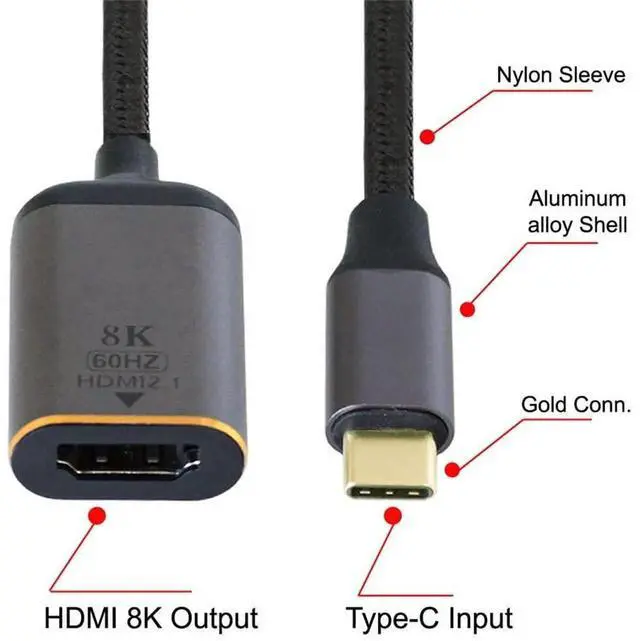 Alt view image 6 of 7 - USB4 USB-C to HDMI 2.0 Cable, Type-C Male to HDMI Male Adapter Cord Support 8K@60Hz UHD 4K Resolution for Laptop PC Monitor HDTV Projector