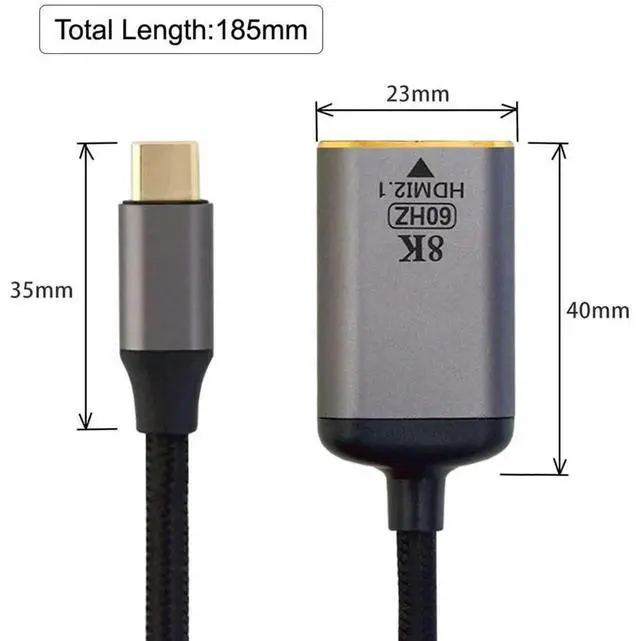 Alt view image 2 of 7 - USB4 USB-C to HDMI 2.0 Cable, Type-C Male to HDMI Male Adapter Cord Support 8K@60Hz UHD 4K Resolution for Laptop PC Monitor HDTV Projector