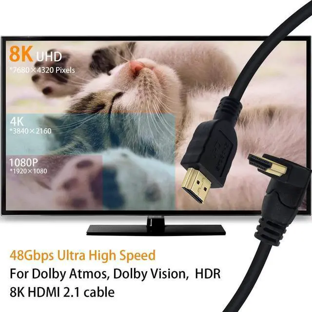 Alt view image 2 of 7 - 6 Feet 90 Degree Up Angle HDMI 2.1 Cable, 48Gbps 8K@60Hz 3D HDR High Speed Male to Male Cord, Right Angle HDMI Cable Compatible with TV Xbox PS4 PS5