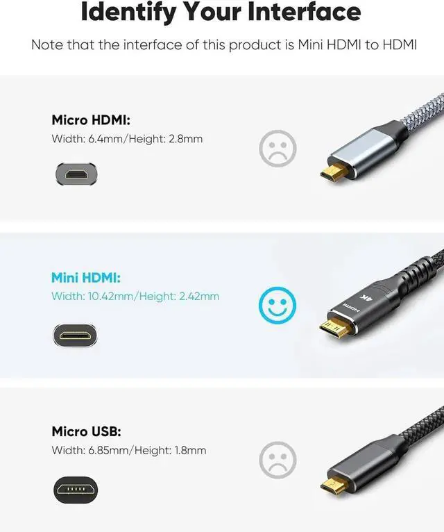 Alt view image 5 of 6 - 15FT Mini HDMI to HDMI Cable, 4K@60Hz High Speed Bi-Directional HDMI 2.0 Male Cord, Aluminum Shell Nylon Braided Black Compatible with HDTV Tablet Camera Camcorder