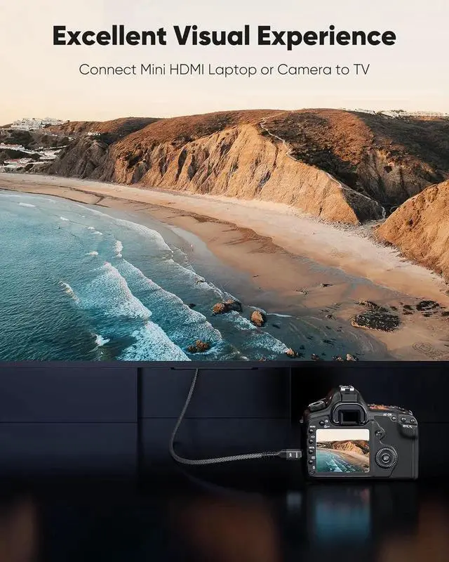 Alt view image 6 of 6 - 15FT Mini HDMI to HDMI Cable, 4K@60Hz High Speed Bi-Directional HDMI 2.0 Male Cord, Aluminum Shell Nylon Braided Black Compatible with HDTV Tablet Camera Camcorder