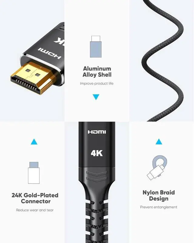 Alt view image 2 of 6 - 15FT Mini HDMI to HDMI Cable, 4K@60Hz High Speed Bi-Directional HDMI 2.0 Male Cord, Aluminum Shell Nylon Braided Black Compatible with HDTV Tablet Camera Camcorder
