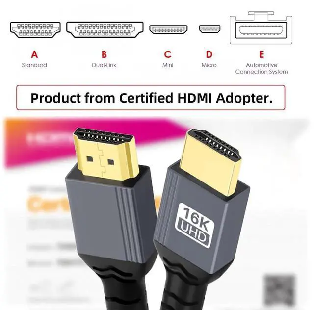 Alt view image 2 of 7 - 200cm HDMI 2.2 Cable, 16K 8K UHD Type-A Male to Male High Speed HDTV Cable Nylon Braided for HDTV Desktop Laptop Monitor