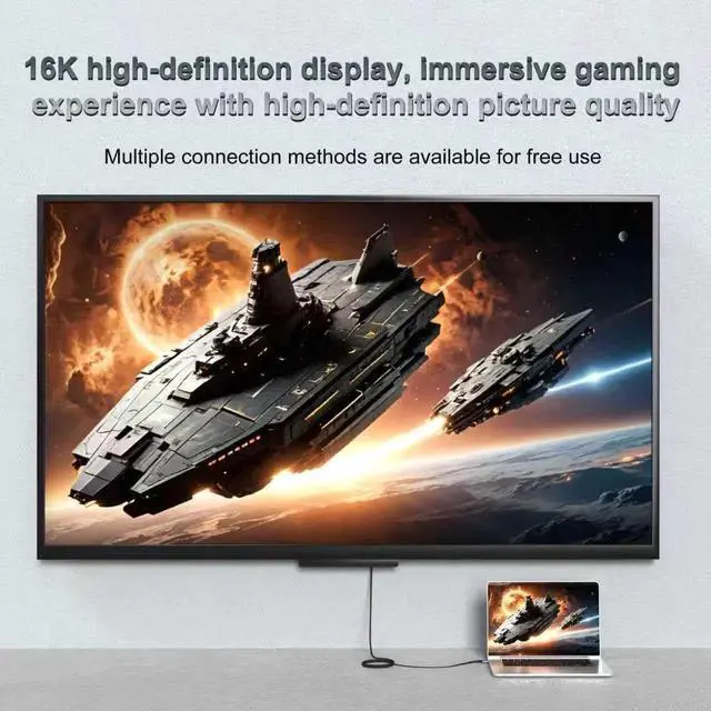 Alt view image 5 of 7 - 1M HDMI 2.2 16K Cable, 96Gbps Ultra High Speed Cord Support 16K@30Hz 10K@120Hz 8K@60Hz 4K@240Hz, HDR10 eARC HDCP 2.3 Compatible with PS5 Xbox Roku TV Gaming PC Blu-ray