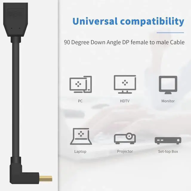 Alt view image 6 of 6 - 15cm 90 Degree Down Angle DisplayPort 1.4 Extension Cable, 8K Ultra HD DP to DP Extender Cord Support 8K@60Hz 4K@144Hz for Video Audio Connection