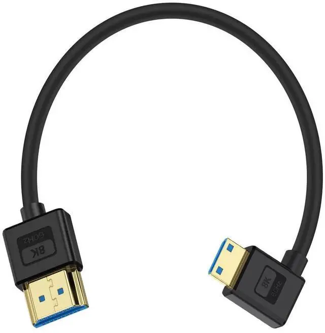 Main image of 1ft Ultra Thin 8K Mini HDMI to HDMI Cable, 48Gbps 90 Degree Right Angle Soft Silicone HDMI 2.1 Cable, Slim Flexible Cord Support 8K@60Hz 4K@60Hz for Camera Laptop HDTV