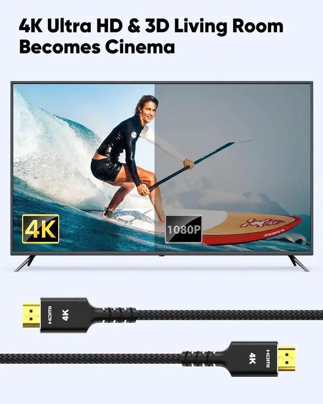 Alt view image 4 of 7 - 20FT 4K HDR HDMI Cable, 18Gbps Nylon Braided HDMI Cord, HDCP 2.2 ARC Support 4K UHD 1080P 3D Compatible with Laptop Monitor PS3 PS4 Blu-ray Netflix Projector