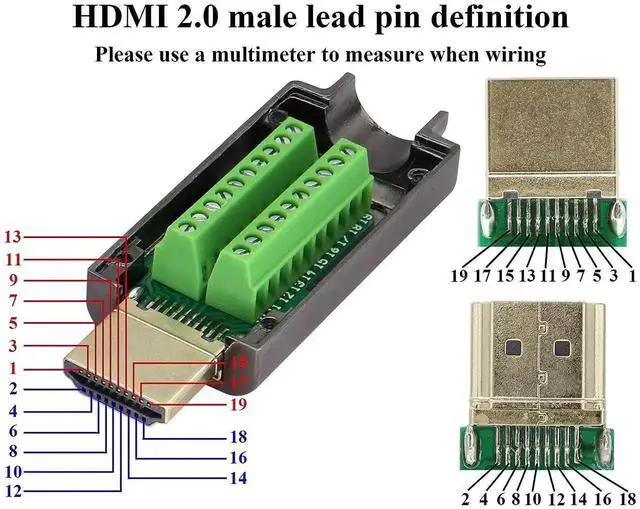 Alt view image 3 of 7 - 2Pack HDMI Male Solderless Connector with Metal Shell, HDMI Screw Terminal Solderless Plug Adapter, HD Cable Signal Junction Box Module for DIY HDMI Cable Wiring Installation