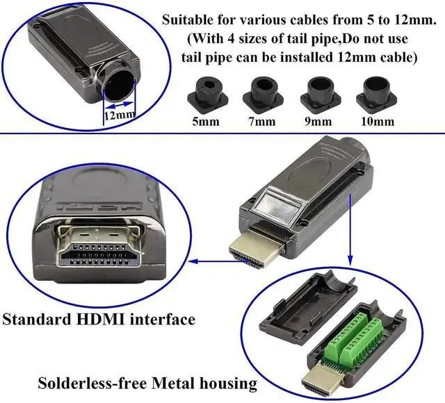 Alt view image 5 of 7 - 2Pack HDMI Male Solderless Connector with Metal Shell, HDMI Screw Terminal Solderless Plug Adapter, HD Cable Signal Junction Box Module for DIY HDMI Cable Wiring Installation
