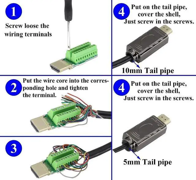 Alt view image 6 of 7 - 2Pack HDMI Male Solderless Connector with Metal Shell, HDMI Screw Terminal Solderless Plug Adapter, HD Cable Signal Junction Box Module for DIY HDMI Cable Wiring Installation