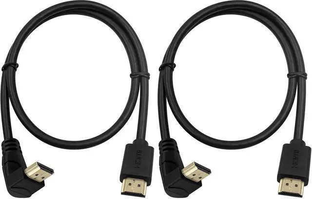 Main image of 2Pack 90 Degree Down Angle HDMI 2.0 Male to Male Cable, 2FT/60cm 4K@60Hz 4K 2K Gold Plated High Speed HDMI M/M Down Angle Cord