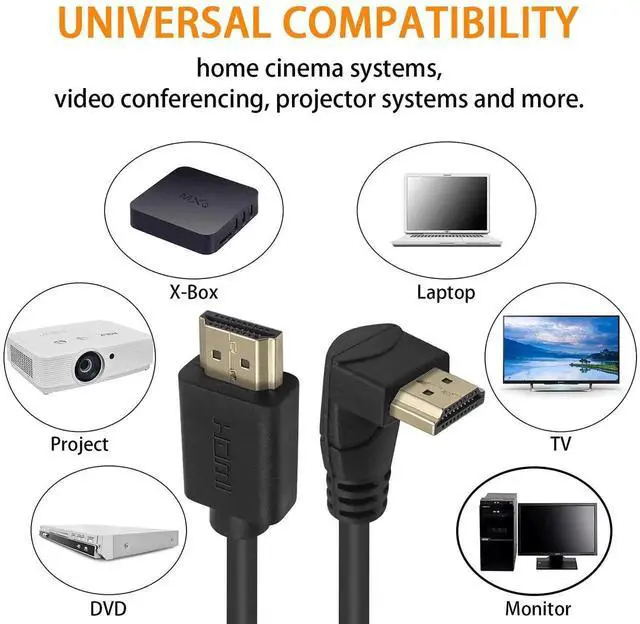 Alt view image 4 of 7 - 2Pack 90 Degree Down Angle HDMI 2.0 Male to Male Cable, 2FT/60cm 4K@60Hz 4K 2K Gold Plated High Speed HDMI M/M Down Angle Cord