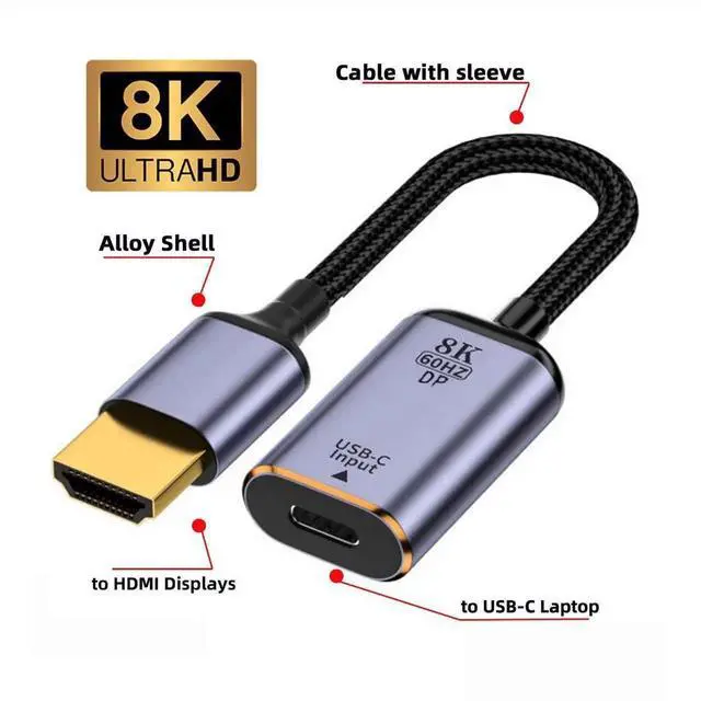 Alt view image 5 of 7 - USB-C Type C Female Source to HDMI Sink Cable, 8K@60Hz 4K@120Hz High Speed HDTV Cord Compatible with Laptop Tablet Smartphone