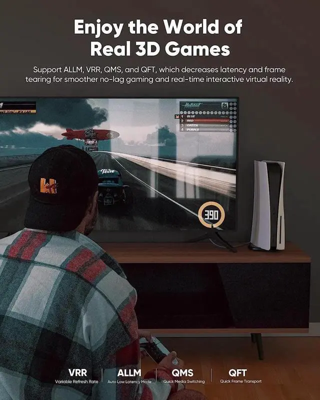 Alt view image 4 of 7 - 25FT Long 8K HDMI 2.1 Cable, 48Gbps High Speed Gaming HDMI Cord, 8K@60Hz 4K@120Hz eARC 3D Compatible with PS5, RTX 3090, UHD TV, Blu-ray Player