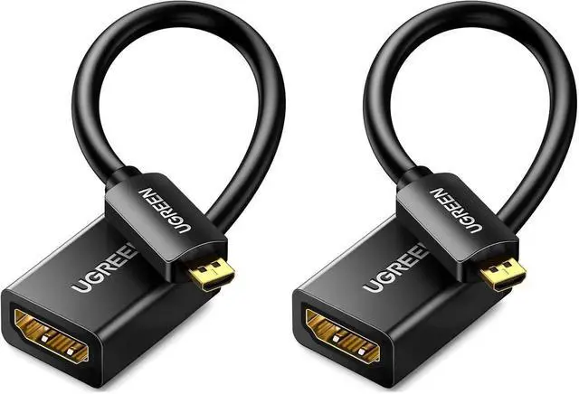 Main image of UGREEN Micro HDMI to HDMI Adapter Cable 2 Pack 1.6FT, Male to Female HDMI 2.0 4K@60Hz HDR 3D 18Gbps High Speed Cord Compatible with Raspberry Pi 500/Pi 5, GoPro Hero 7 6, Retroid Pocket 3+