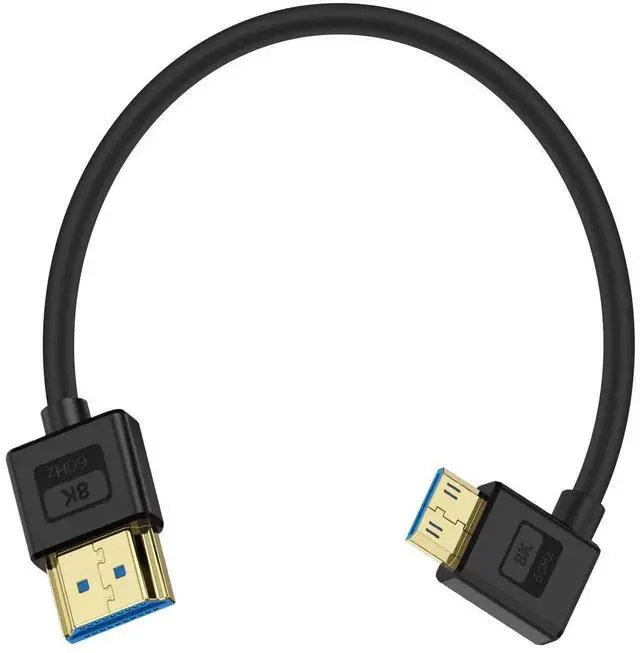 Main image of Ultra Thin 8K Mini HDMI to HDMI Cable 1FT, 90 Degree Left Angle Soft Slim Silicone Cable, 48Gbps 8K@60Hz 4K@60Hz Compatible with Camera Laptop HDTV