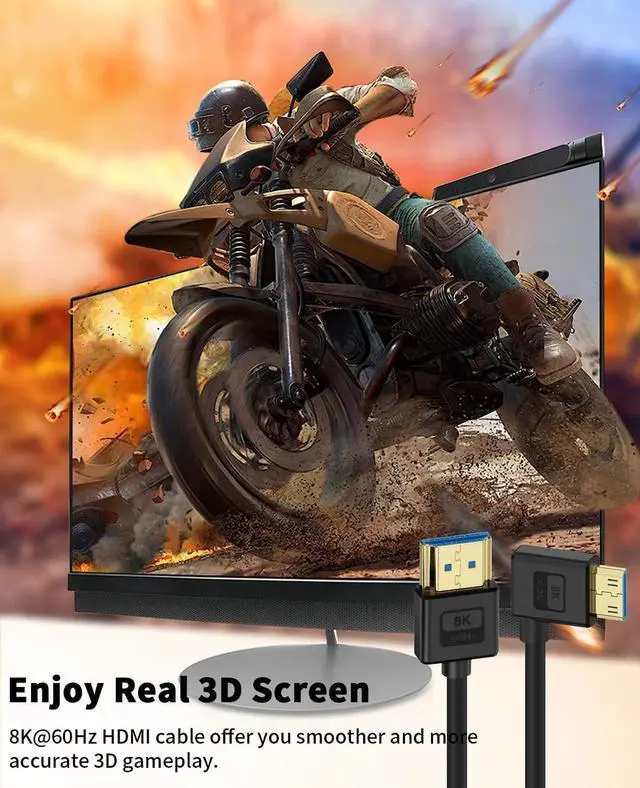 Alt view image 7 of 7 - Ultra Thin 8K Mini HDMI to HDMI Cable 1FT, 90 Degree Left Angle Soft Slim Silicone Cable, 48Gbps 8K@60Hz 4K@60Hz Compatible with Camera Laptop HDTV