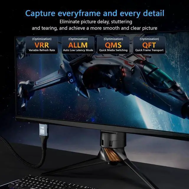 Alt view image 3 of 7 - 16K 8K HDMI 2.2 Cable 3.3FT/1M, 96Gbps Ultra High Speed Gaming HDMI Cord, 4K@480Hz 8K@240Hz, Dynamic HDR eARC DTS:X HDCP 2.2&2.3 Compatible with PC Monitor HDTV PS5 Blu-ray Player