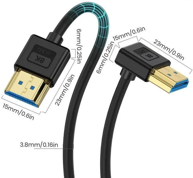 Alt view image 2 of 7 - 1ft Short 8K HDMI Cable, Ultra Thin 90 Degree Down Angle HDMI Cord, Soft Flexible Silicone Slim Cable, 48Gbps 8K@60Hz Compatible with PS5, Monitor, PC