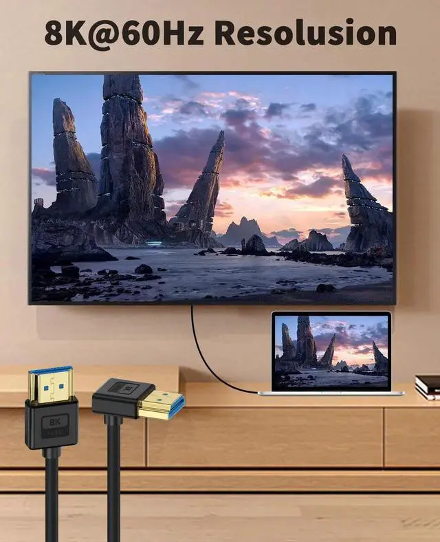 Alt view image 5 of 7 - 1ft Short 8K HDMI Cable, Ultra Thin 90 Degree Down Angle HDMI Cord, Soft Flexible Silicone Slim Cable, 48Gbps 8K@60Hz Compatible with PS5, Monitor, PC