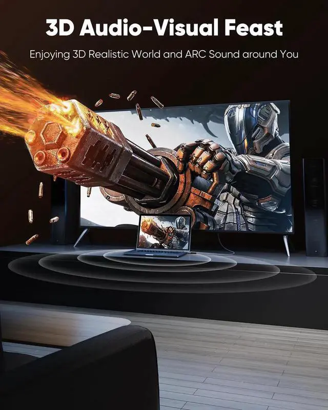 Alt view image 5 of 7 - 10 FT HDMI 2.0 Cable, 4K@60Hz HDR Braided High Speed HDMI Cord with Ethernet ARC, Ultra HD 2K 1080P 3D HDCP 2.2 Compatible with PS5 PS4 PS3 HDTV Monitor Projector Streaming Media