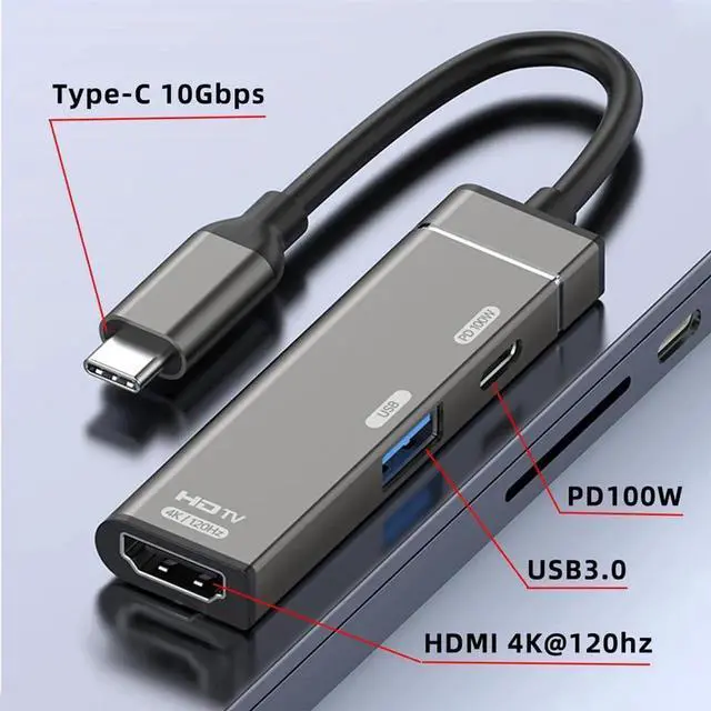 Alt view image 5 of 7 - USB-C to HDMI Multiport Adapter, 4K@120Hz USB 3.0 OTG Converter with 100W PD Power Pass-Through Port