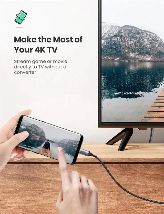 Alt view image 5 of 7 - UGREEN 10FT USB C to HDMI Cable, 4K@60Hz Thunderbolt 3/4 Type C to HDMI Adapter, Compatible with iPhone 17 Pro Max, MacBook Pro/Air, iPad Pro, Dell XPS, Galaxy S25, Steam Deck