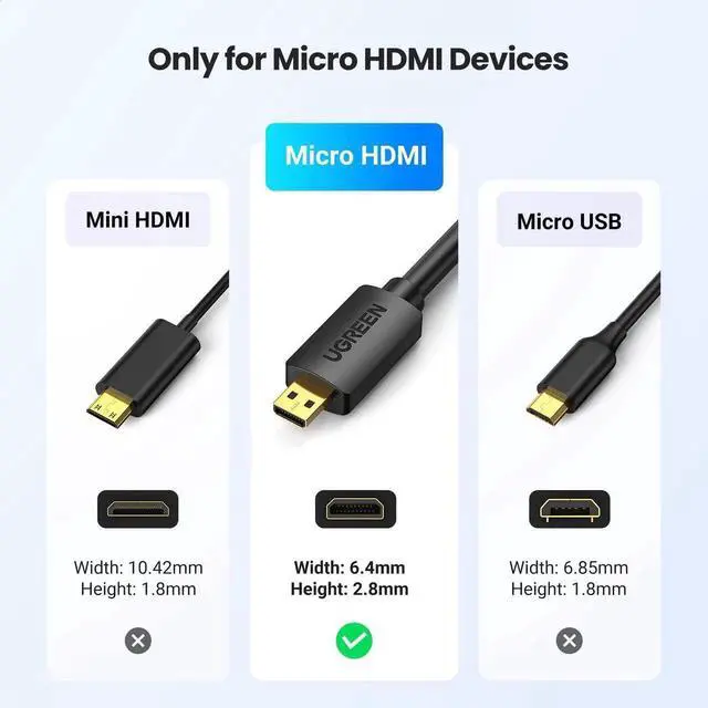 Alt view image 5 of 7 - UGREEN 6FT Micro HDMI to HDMI Cable Adapter, 4K@60Hz with Ethernet ARC, Compatible with GoPro Hero 7/6, Raspberry Pi 5, Retroid Pocket 3+/3, Yoga 3 B500, Camera and Video Capture Card