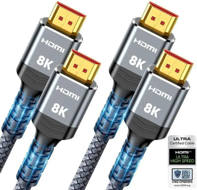 Main image of 6.6FT 2-Pack Certified 8K HDMI 2.1 Cable, 48Gbps Ultra High Speed Slim HDMI Cord, 4K@120Hz 8K@60Hz Dynamic HDR eARC DTS:X HDCP 2.2&2.3 Compatible with Roku TV HDTV PS5 Blu-ray