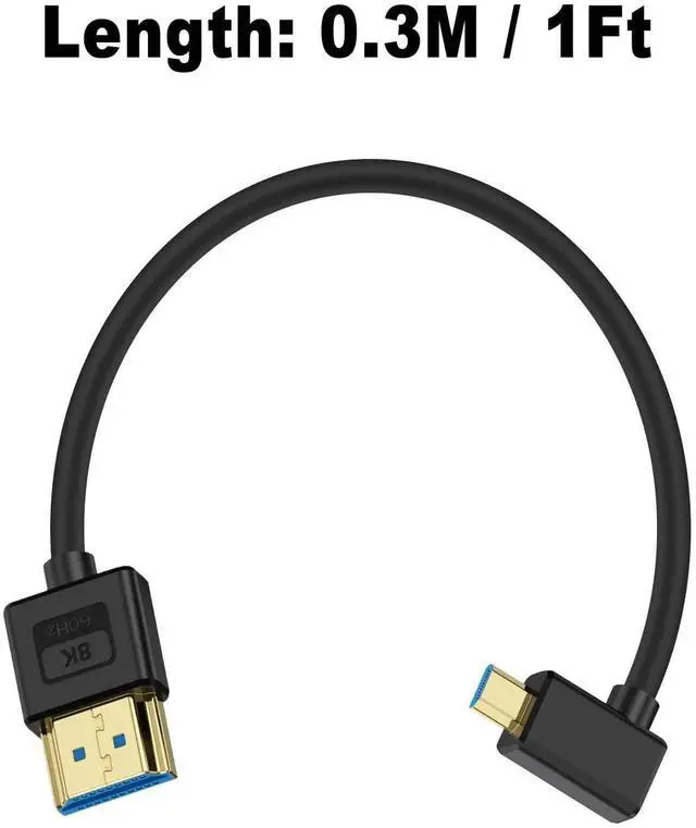 Alt view image 5 of 7 - 1ft 90 Degree Left Angle Short Micro HDMI to HDMI Cable, 48Gbps Ultra Slim Flexible Cord, 8K@60Hz 4K@120Hz Compatible with Camera, Camcorder, Tablet, Monitor, HDTV