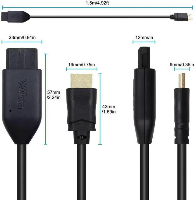 Alt view image 3 of 7 - 1.5m/4.92FT N64 to HDMI Converter Adapter, All-in-One HDMI Link Cable with S-Video Output, Better Than AV Quality, Compatible with GameCube N64 SNES SFC Retro Game Consoles