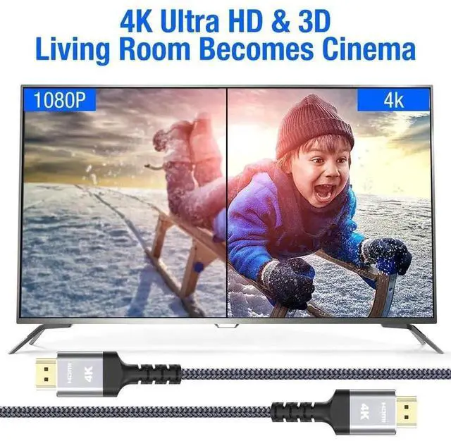 Alt view image 6 of 7 - 30FT Long HDMI 2.0 Cable, 18Gbps High Speed Nylon Braided Cord, Supports 4K@60Hz HDR 3D HDCP 2.2 ARC, Compatible with PS5 PS4 PS3 Roku TV HDTV Blu-ray Player