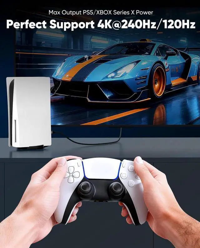 Alt view image 3 of 7 - 6.6ft HDMI 2.2 Cable, 96Gbps Ultra High Speed Grey Nylon Braided Cord, 16K@60Hz 8K@120Hz 4K@240Hz HDR eARC DTS:X HDCP 2.2 2.3, Compatible with PS5 PS4 Gaming Console TV Monitor