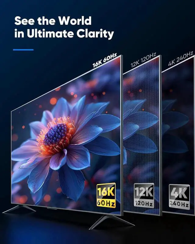 Alt view image 4 of 7 - 6.6ft HDMI 2.2 Cable, 96Gbps Ultra High Speed Grey Nylon Braided Cord, 16K@60Hz 8K@120Hz 4K@240Hz HDR eARC DTS:X HDCP 2.2 2.3, Compatible with PS5 PS4 Gaming Console TV Monitor