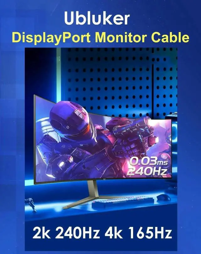 Alt view image 4 of 4 - 16.4FT DisplayPort 2.1 Cable, 54Gbps UHBR Certified DP to DP Cord, 10K@60Hz 8K@120Hz 4K@240Hz Nylon Braided, HDCP2.3 FreeSync G-Sync Compatible with RTX5090 Gaming Monitor PC Projector