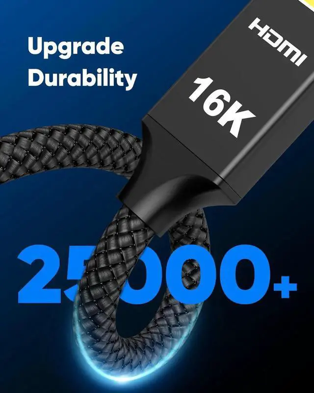 Alt view image 6 of 7 - 10ft HDMI 2.2 Cable, 96Gbps Ultra High Speed Grey Nylon Braided Cord, 16K@60Hz 8K@120Hz 4K@240Hz HDR eARC DTS:X HDCP 2.2 2.3, Compatible with PS5 PS4 Gaming Console TV Monitor