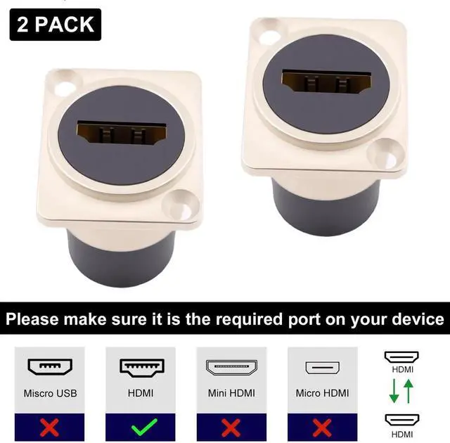 Alt view image 5 of 7 - 2-Pack HDMI Panel Mount Connector, D-Type Female to Female HDMI Pass Through Bulkhead Adapter, 4K@60Hz HDMI Panel Mount Extension Socket for TV Laptop PC Monitor DVD Player