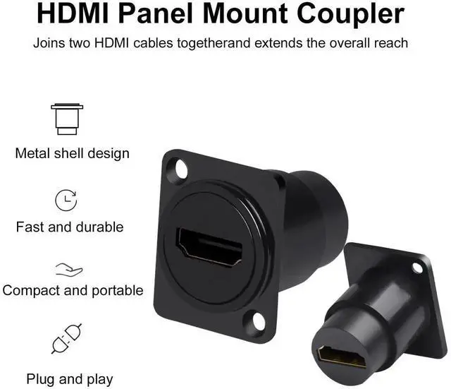 Alt view image 3 of 7 - 2-Pack HDMI Panel Mount Coupler, D-Type Threaded Fixed HDMI Female to Female Pass Through Adapter, 4K@60Hz Bulkhead Extension Socket for TV Monitor Projector