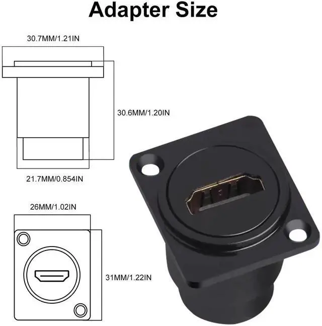 Alt view image 5 of 7 - 2-Pack HDMI Panel Mount Coupler, D-Type Threaded Fixed HDMI Female to Female Pass Through Adapter, 4K@60Hz Bulkhead Extension Socket for TV Monitor Projector