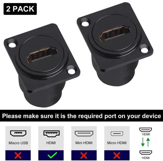 Alt view image 2 of 7 - 2-Pack HDMI Panel Mount Coupler, D-Type Threaded Fixed HDMI Female to Female Pass Through Adapter, 4K@60Hz Bulkhead Extension Socket for TV Monitor Projector