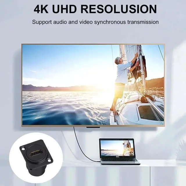 Alt view image 7 of 7 - 2-Pack HDMI Panel Mount Coupler, D-Type Threaded Fixed HDMI Female to Female Pass Through Adapter, 4K@60Hz Bulkhead Extension Socket for TV Monitor Projector