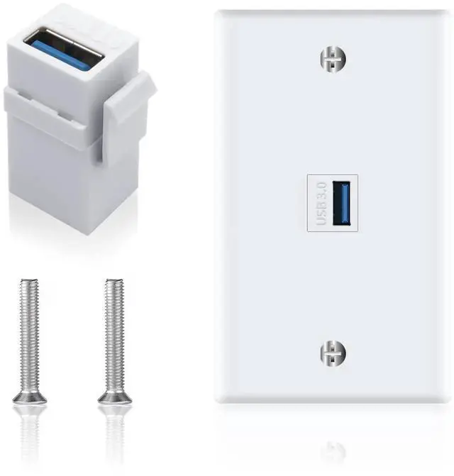 Main image of 1 Port USB 3.0 Keystone Wall Plate, White Type A Female to Female Outlet Face Panel Cover, USB 3.0 Keystone Jack Wall Mount Socket for Fast Charging & High Speed Data Transfer