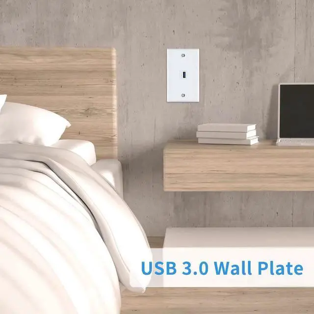 Alt view image 5 of 7 - 1 Port USB 3.0 Keystone Wall Plate, White Type A Female to Female Outlet Face Panel Cover, USB 3.0 Keystone Jack Wall Mount Socket for Fast Charging & High Speed Data Transfer