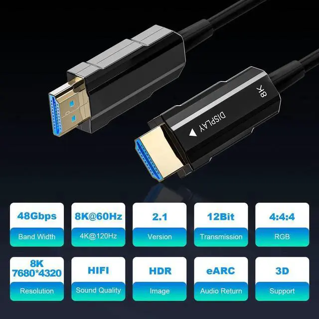 Alt view image 3 of 7 - 20ft Fiber Optic HDMI 2.1 Cable, Ultra High Speed Thin 48Gbps HDMI Cord, 8K@60Hz 4K@120Hz Dynamic HDR eARC HDCP 2.2&2.3 3D, Compatible with HDTV Monitor Laptop Xbox PS4 PS5