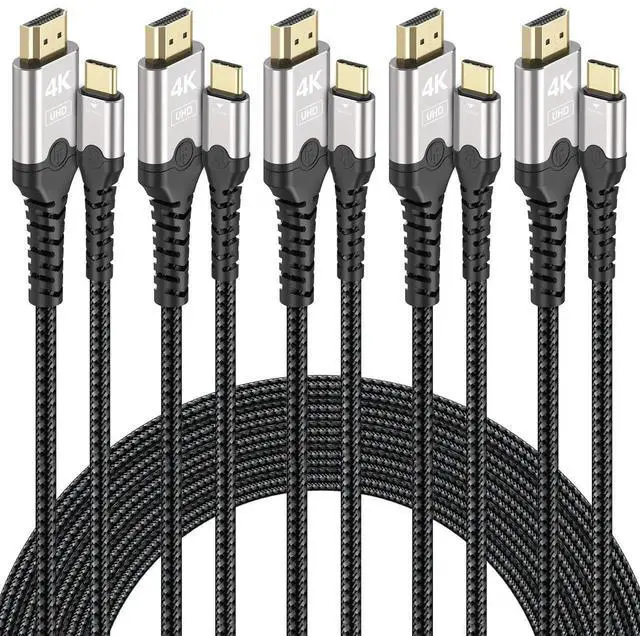 Main image of 5-Pack 3ft USB C to HDMI Cable, 4K@30Hz 1080P@120Hz Uni-Directional Type C to HDMI Cord, Thunderbolt 3/4 Compatible for Phone, iPad, PC, Laptop, Monitor, TV, Projector